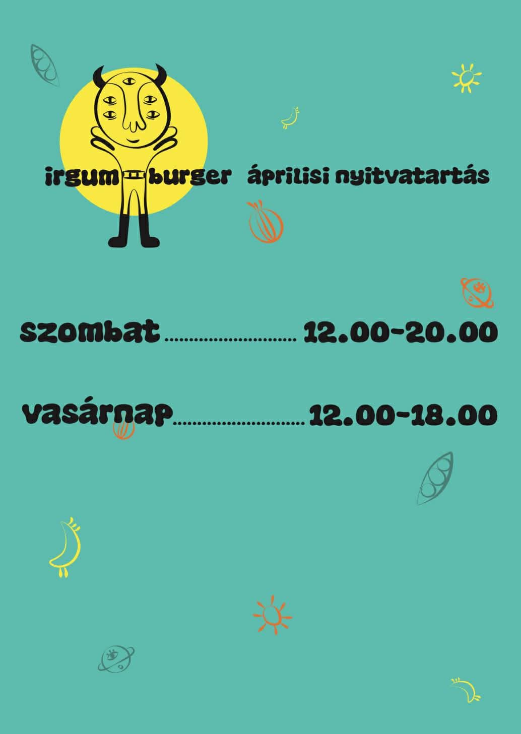IrgumBurger nyitvatartás tábla a Nomád Bárban